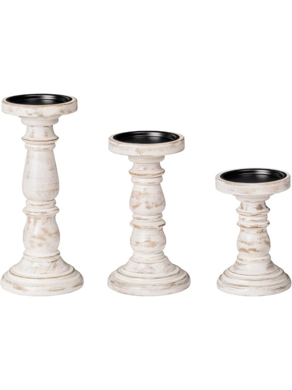 Farmhouse Candle Holders for Pillar Candles - Rustic Fireplace Décor, White Wash